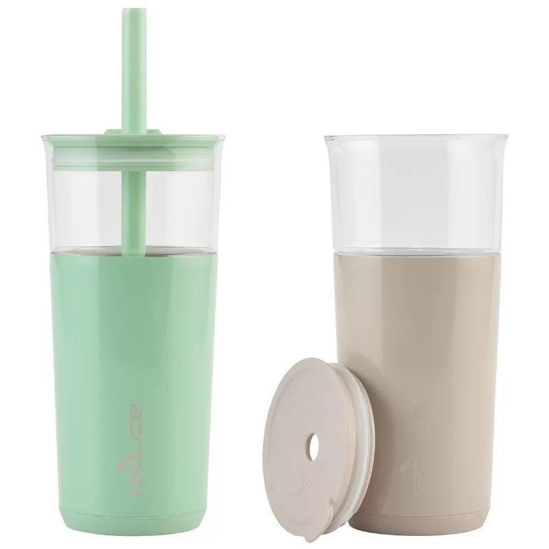 REDUCE Aspen 20oz 590ml Vacuum Insulated Glass Tumbler w/ Lid & Extra Wide Straw