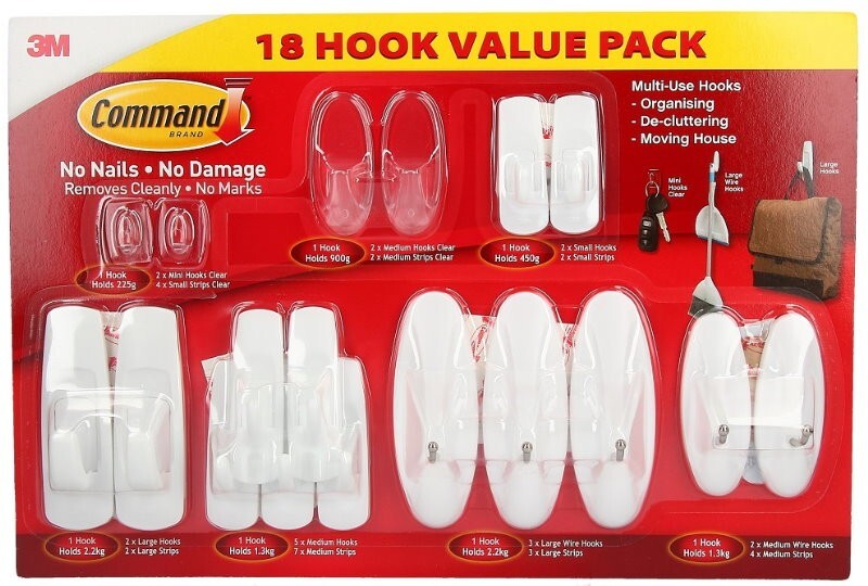 3M Command 18pc Hooks Value Pack Utility Adhesive Damage Free Hanging Hooks