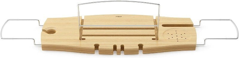 Umbra Aquala Bamboo Extendable Bath Tub Caddy Wine Glass Ipad Book Holder