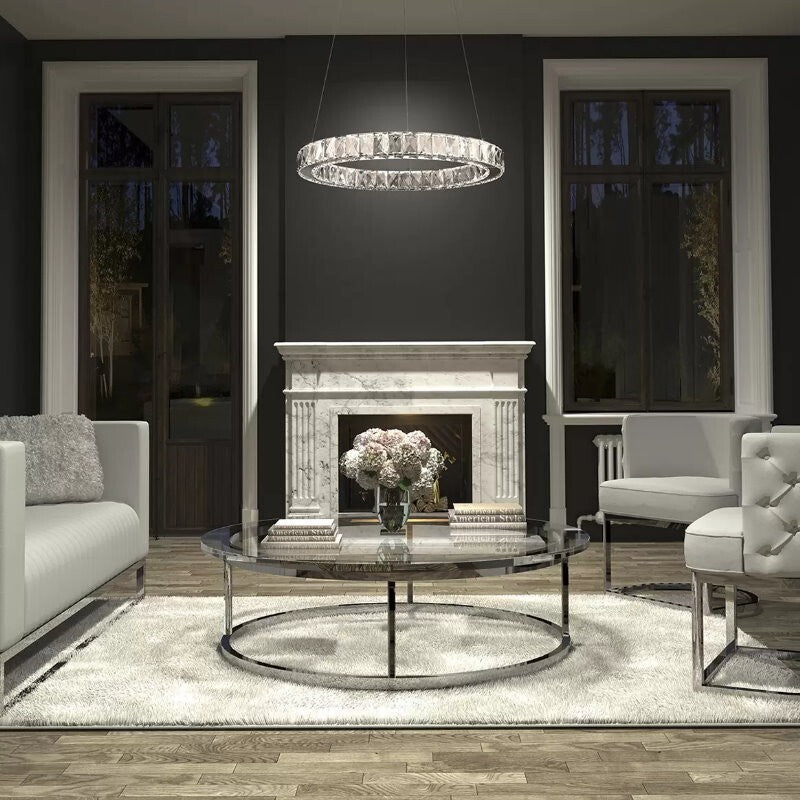 Artika Glass Crystal Halo LED Integrated Pendant Fixture Ring Light