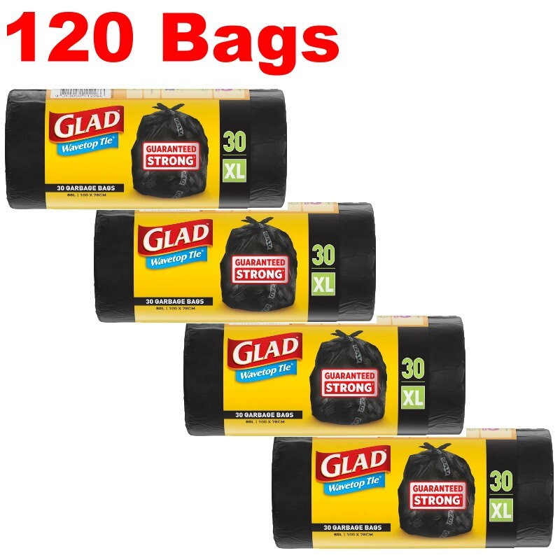 Glad XL 80L Extra Large Wavetop Tie Garbage Bags with Leak Proof Base 78 x 100cm