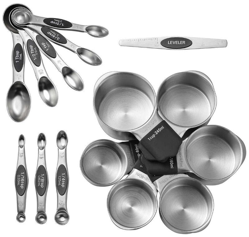 MIU France 15 Pieces 304 18/8 Stainless Steel Magnetic Measuring Cups and Spoons