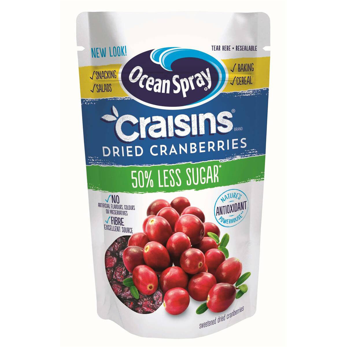 Ocean Spray Craisins Reduced 50% Less Sugar Dried Cranberries Resealable Healthy
