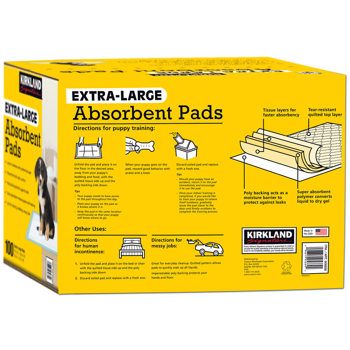 Kirkland Signature Extra-Large Absorbent Puppy Dog Training Pad 100pk 76 x 58cm