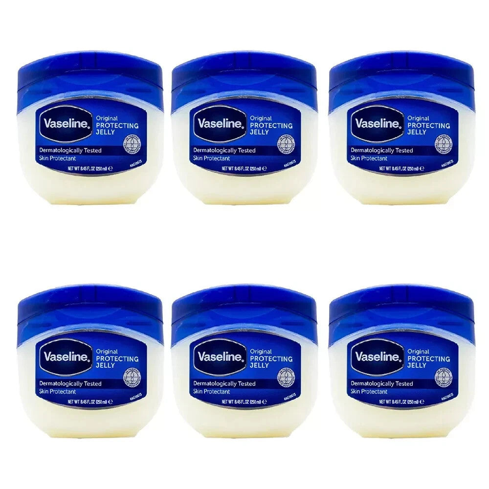 6 x Vaseline 250ml Pure Petroleum Jelly Jar Hand Face Body Dry Skin Moisturiser