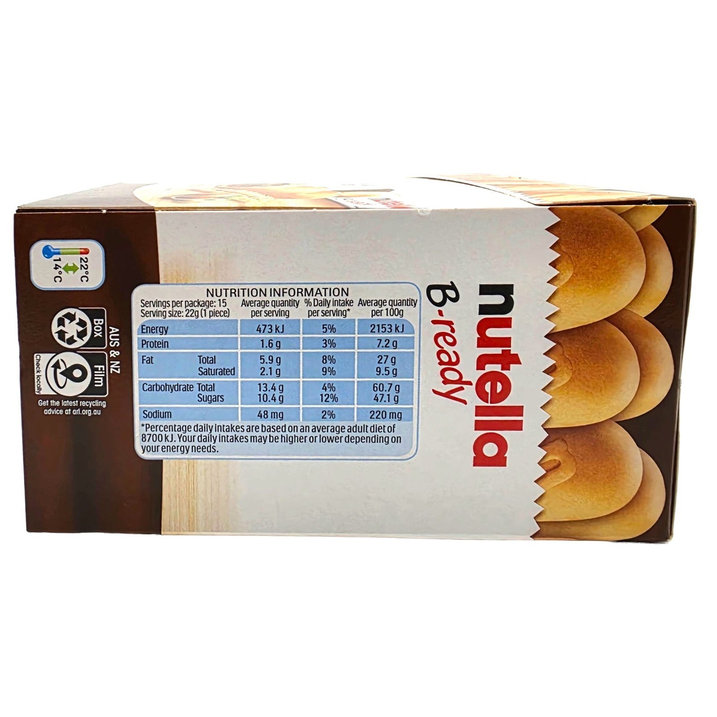 Nutella B-Ready 15 x 22g Crispy Wafers Filled Nutella Kids Lunch box Snack Treat
