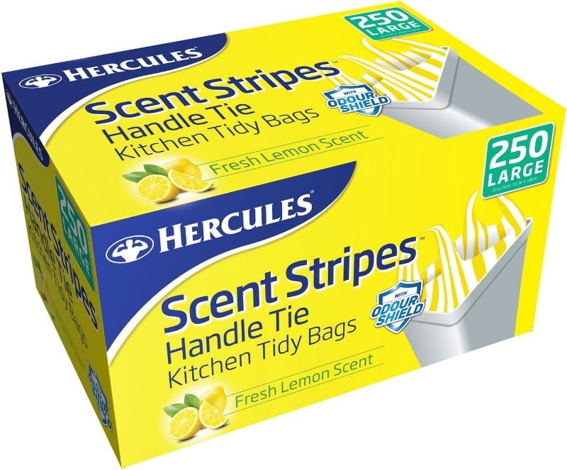 Hercules 250-Pack Large Lemon Scent Stripes Kitchen Tidy Bags 35 Litre Capacity