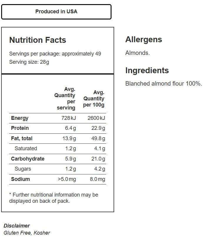California Almond Flour Blanched Goodness Powder Gluten Free Paleo Fiber 1.36kg