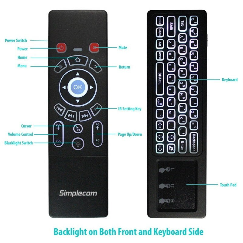 Simplecom RT250 Rechargeable 2.4GHz Wireless Remote Air Mouse Keyboard Touch Pad