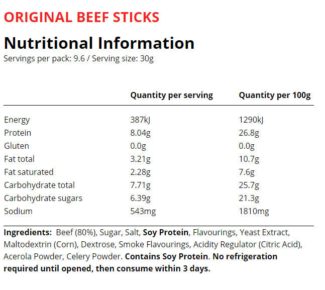 Jack Link's Original Beef Jerky Stick 24x12g High Protein Smoked Meat Snack 288g