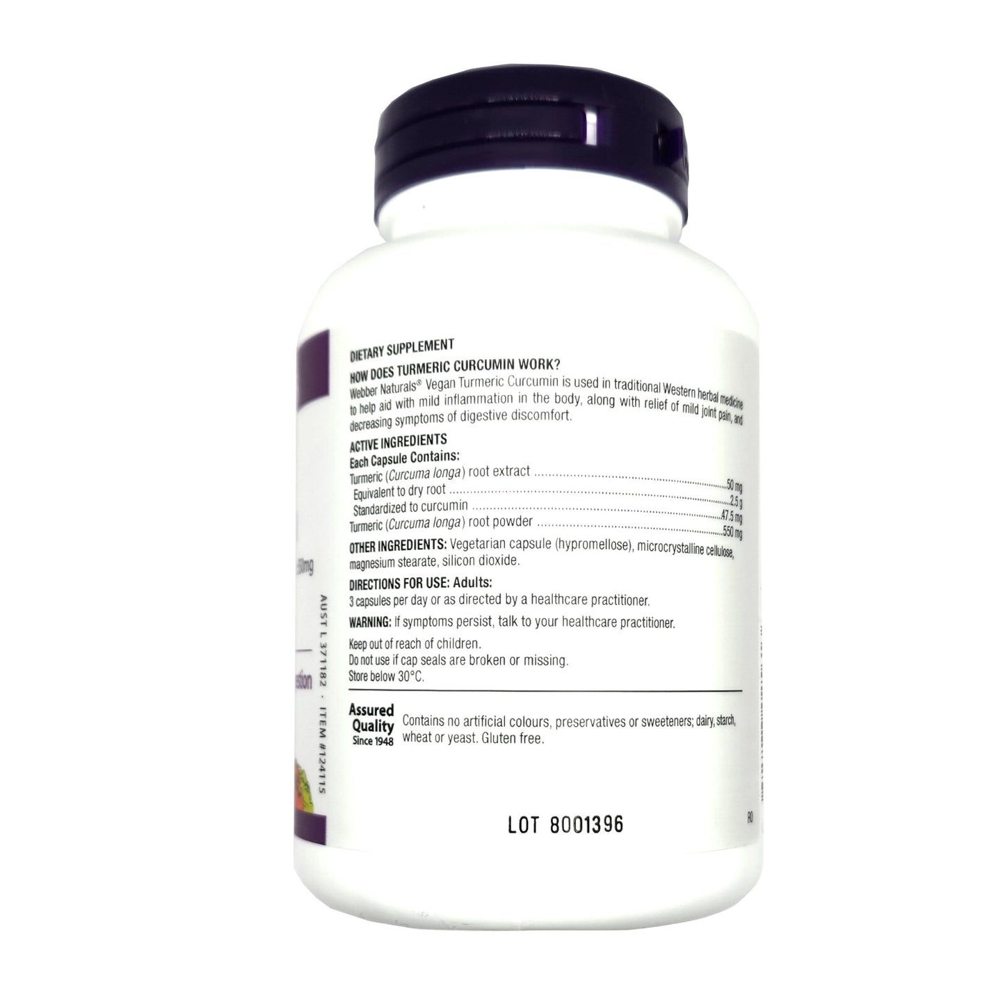 Webber Naturals Turmeric Curcumin 3050mg Supports Joints & Digestion 120caps