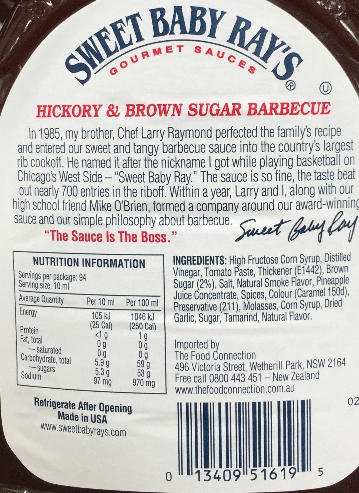 Sweet Baby Ray's Hickory Brown Sugar Barbecue BBQ Gourmet USA Flavor Sauce 946mL