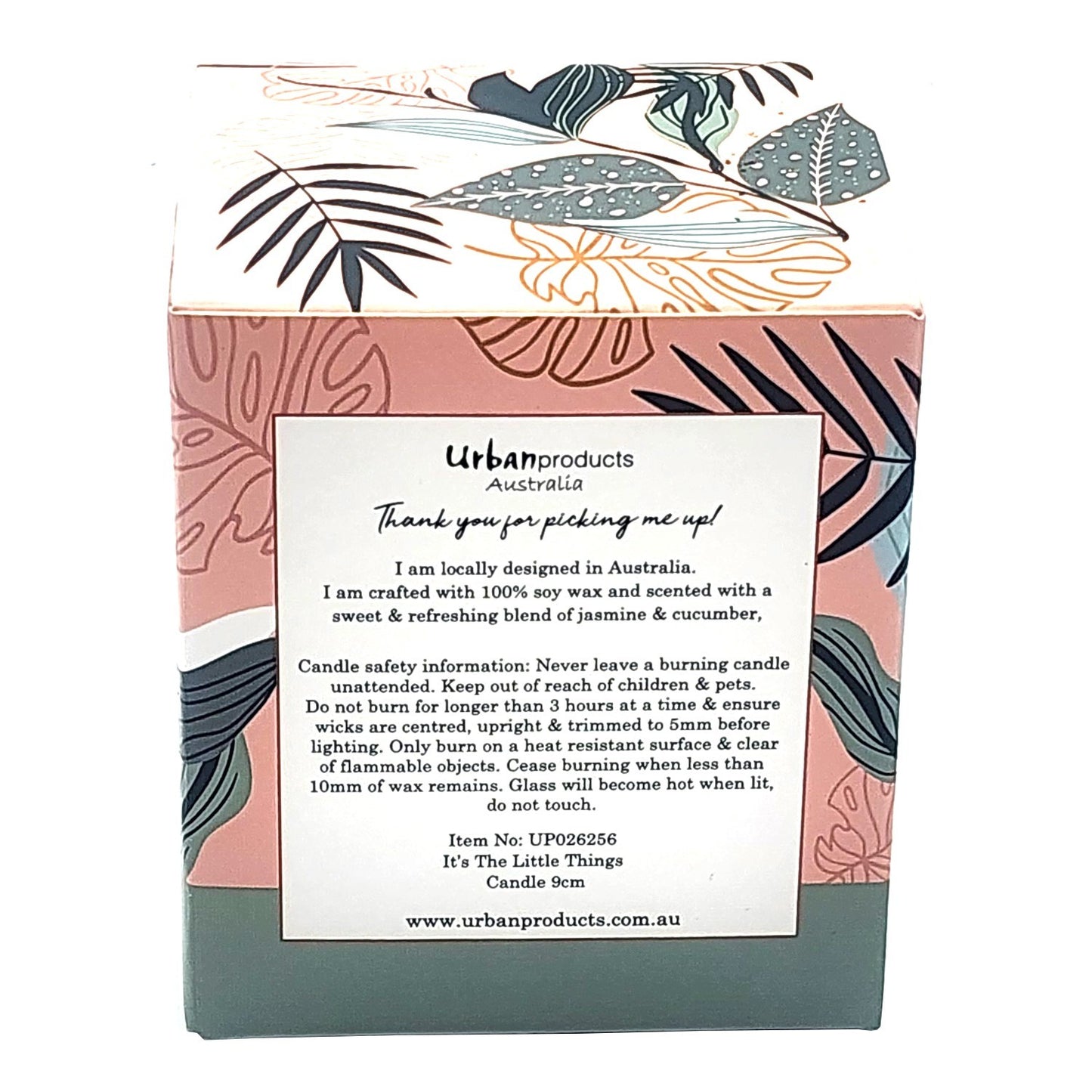 Urban Products Jasmine & Cucumber Fresh Scented Natural Soy Wax Candle 9cm