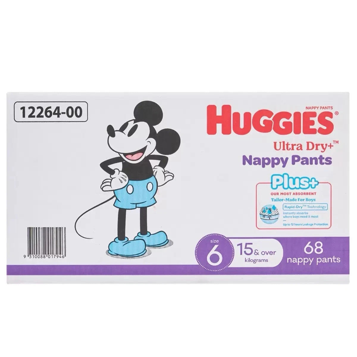 Huggies Boys Size 6 Ultra Dry Nappy Pants Plus 68 Piece For Boys Pads 15Kg+