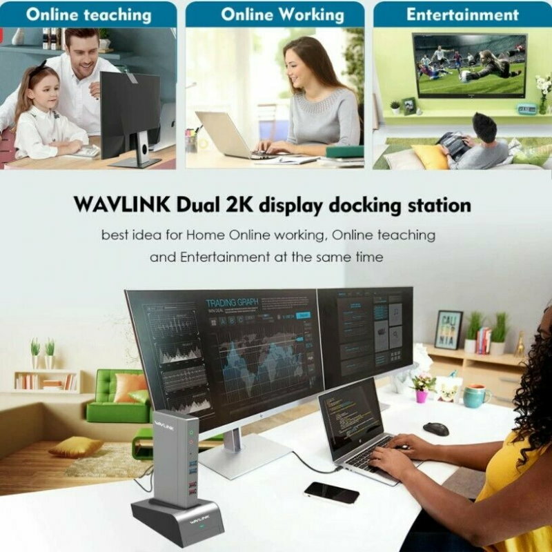 Wavlink USB 3.0 Laptop Universal 15-Ports Docking Station HDMI RJ45 HDD SSD
