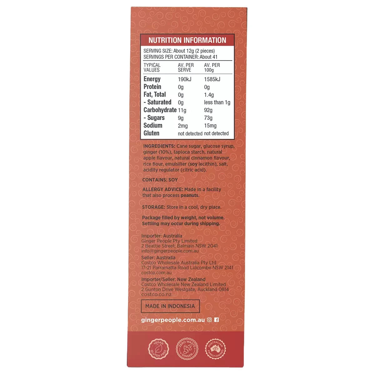 500g Ginger People Gin Gins Spicy Apple Ginger Candy Chews Vegan Gluten GMO Free