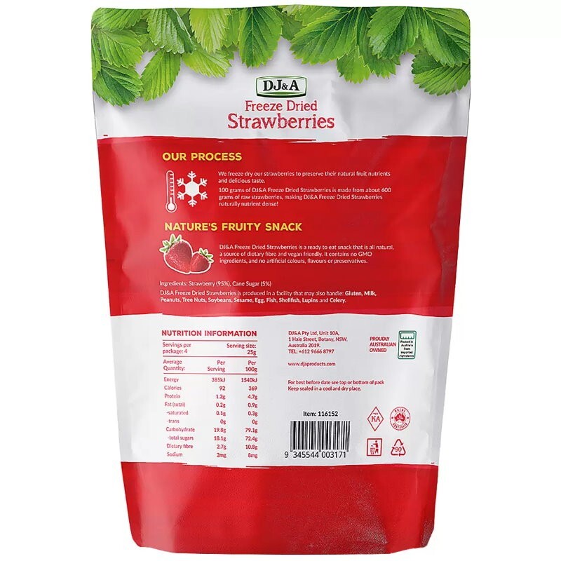 DJ&A Freeze Dried Strawberries 100g - Ready to Eat, All Natural, Plant Based