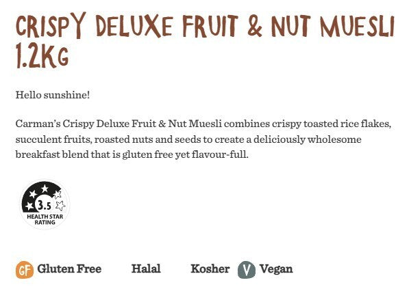 Carman's Crispy Deluxe Gluten Free Fruit & Nut Muesli Breakfast Cereal 1.2kg