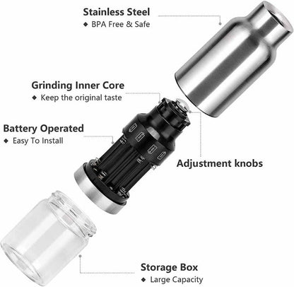 CARAHAN Salt / Pepper Gravity Activated Electric Grinder Set Adjustable & AUTO