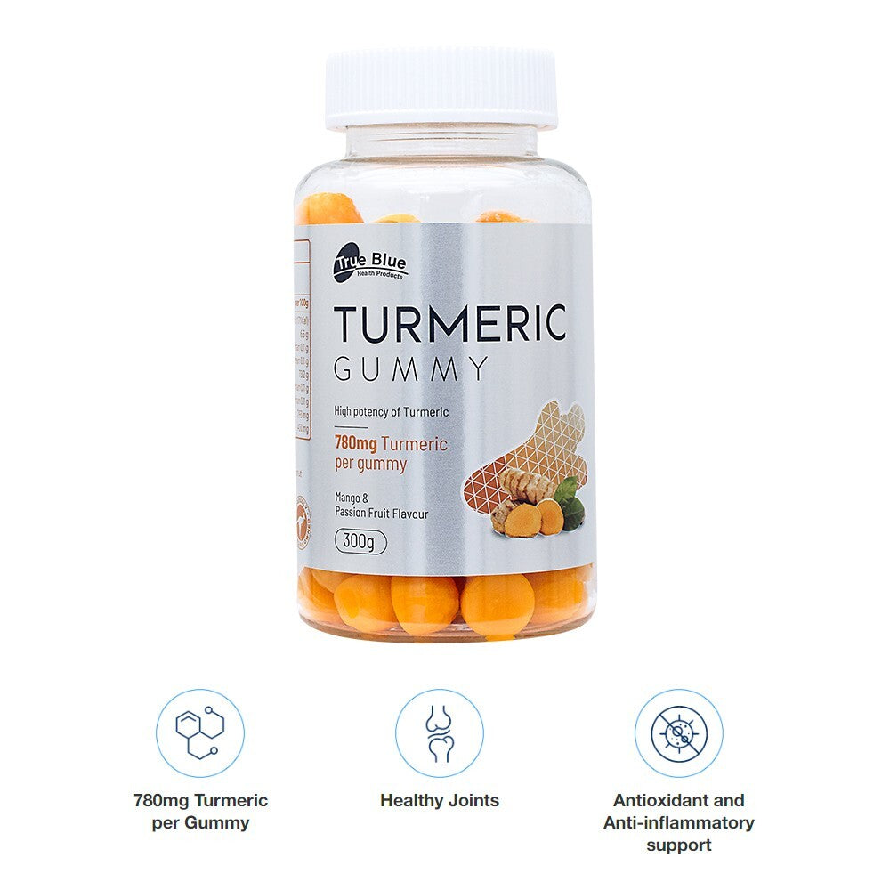 True Blue High Of Potency 780mg Turmeric Gummy Mango Passion Fruit Flavour 300g