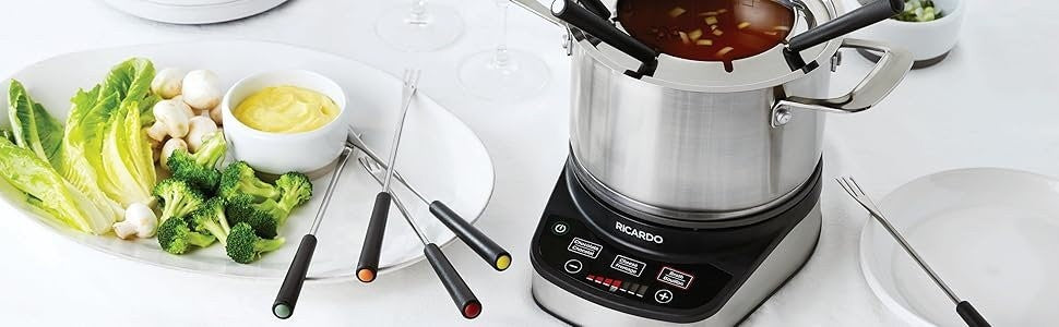 Ricardo 11 Pieces Electric Fondue & Hot Pot Set 3L with 8 Color-Coded Forks