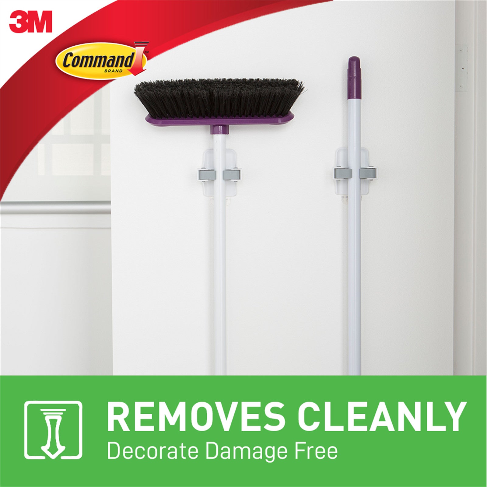 2 x 3M Command White Adhesive Broom Stick Gripper Holder Storage Holds 1.8Kg