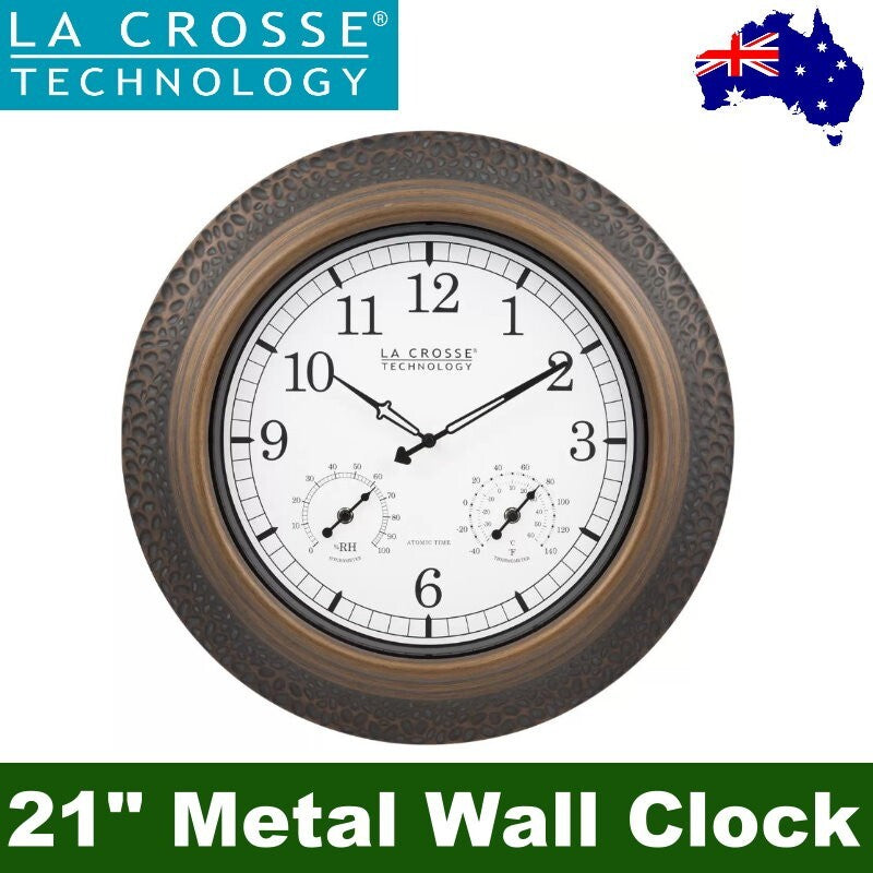 La Crosse 21" (53.4cm) Indoor/Outdoor Metal Wall Clock w/ Temperature & Humidity