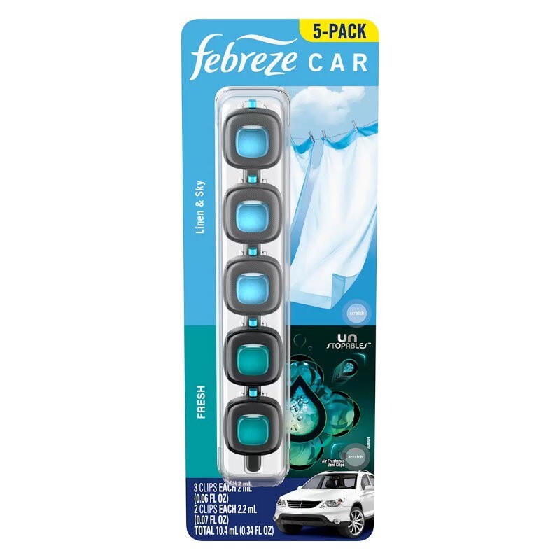 Febreze 5-Pack Mini Car Air Freshener Vent Clips Scents 5 x 2mL Up to 150 Days