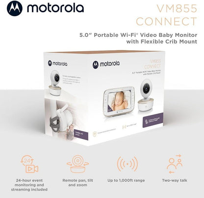 Motorola VM855 Connect 5" Portable Wi-Fi Video Audio Baby Monitor w/ Crib Mount