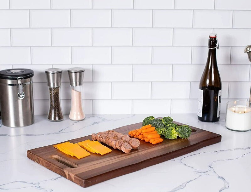 BIRDROCK HOME 22" Acacia Wooden Cheese Serving Board with Handles 55.9cm x 29cm