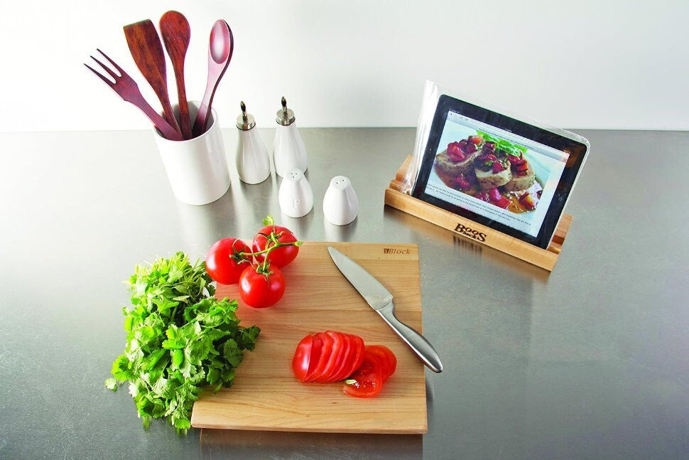 John Boos iBlock Tablet Holder Stand & Cutting Chopping Board Cherry Wood