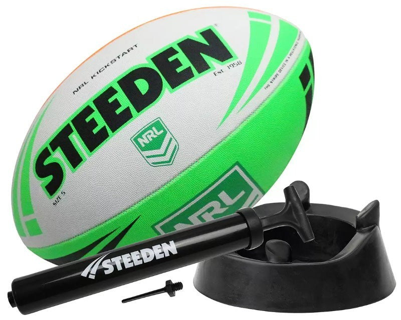 Steeden NRL Starter Pack Rugby League Football Size 5 with Pump, Kicking Tee