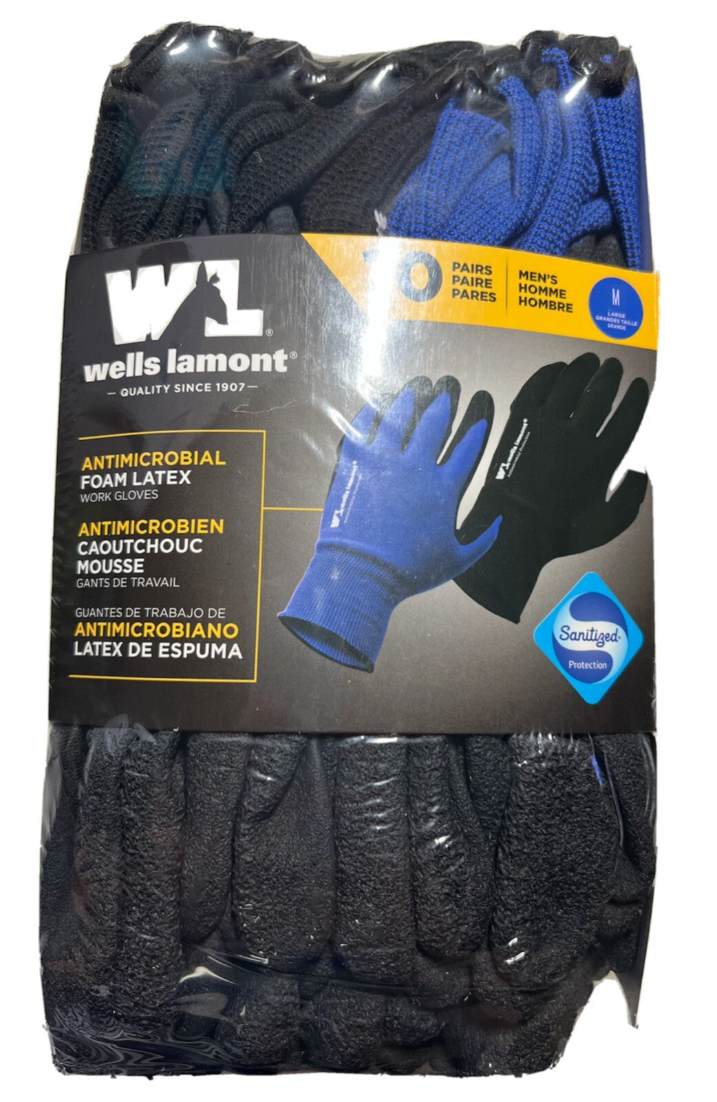 10 x Wells Lamont Antimicrobial Foam Latex Coating Knit Medium Work Garden Glove