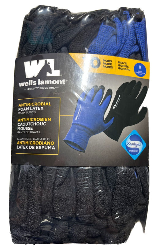 10 x Wells Lamont Antimicrobial Foam Latex Coating Knit Medium Work Garden Glove