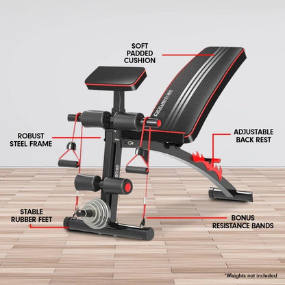 Powertrain Adjustable FID Home Gym Bench with Preacher Curl Pad Max Load 150kg