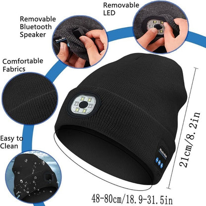 ZONSUSE 2-in-1 Winter Unisex Bluetooth Music Beanie Knitted Hat 6 LED Headlight