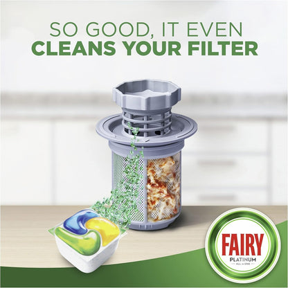 Fairy Platinum Dishwasher Gel Capsules 113 Pack Lemon Cleans Dishwasher Filter