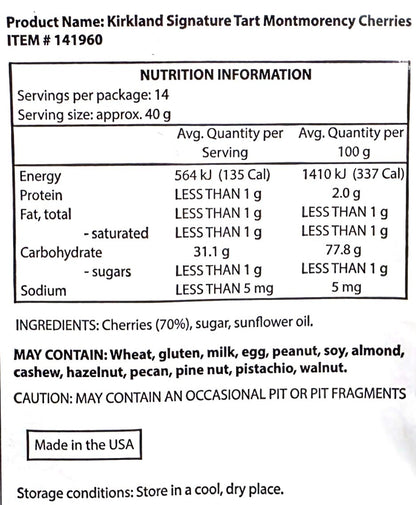 Whole Dried Tart Montmorency Cherries Sweetened Sealable Bag Healthy Fruit 567g