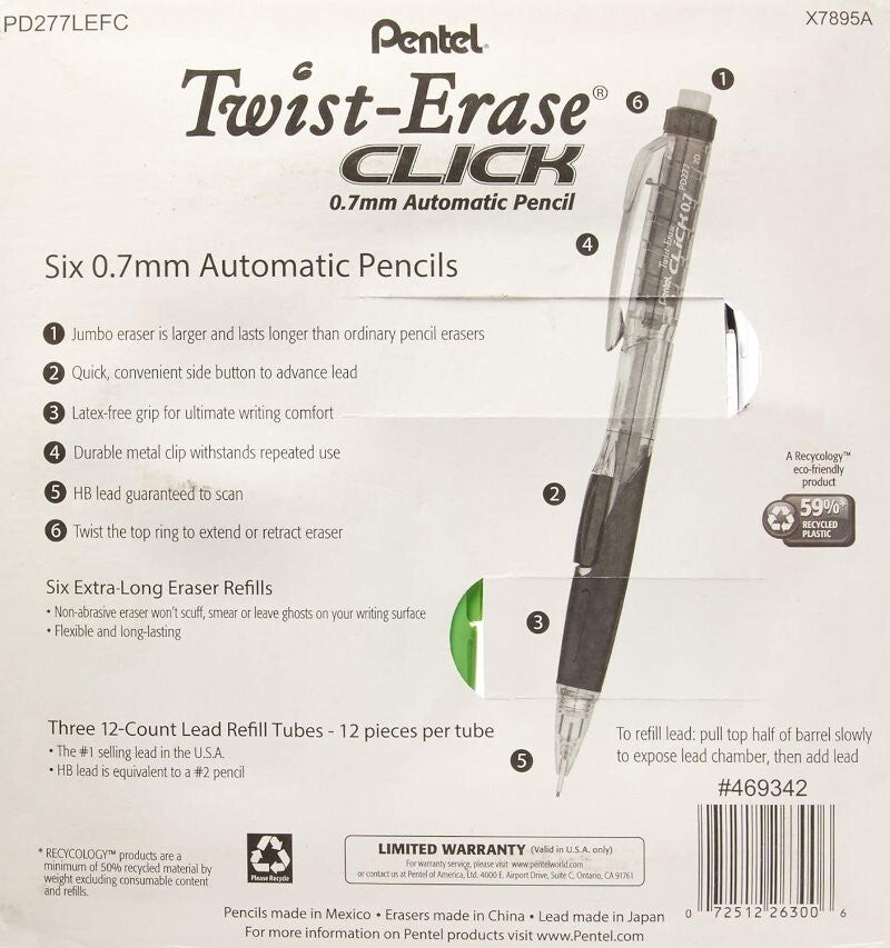 Pentel 15-Pack Twist-Erase Click Mechanical Pencil Set - Automatic Pencils