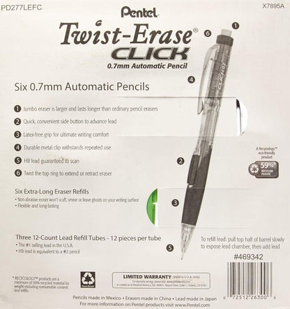 Pentel 15-Pack Twist-Erase Click Mechanical Pencil Set - Automatic Pencils