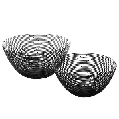 2 x Black Metal Wire Fruit Bowls Modern Decorative Countertop Storage Baskets