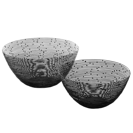 2 x Black Metal Wire Fruit Bowls Modern Decorative Countertop Storage Baskets