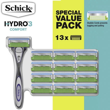 Schick Hydro 3 Comfort Razor for Men One Handle + 13 Refill Blades Cartridges