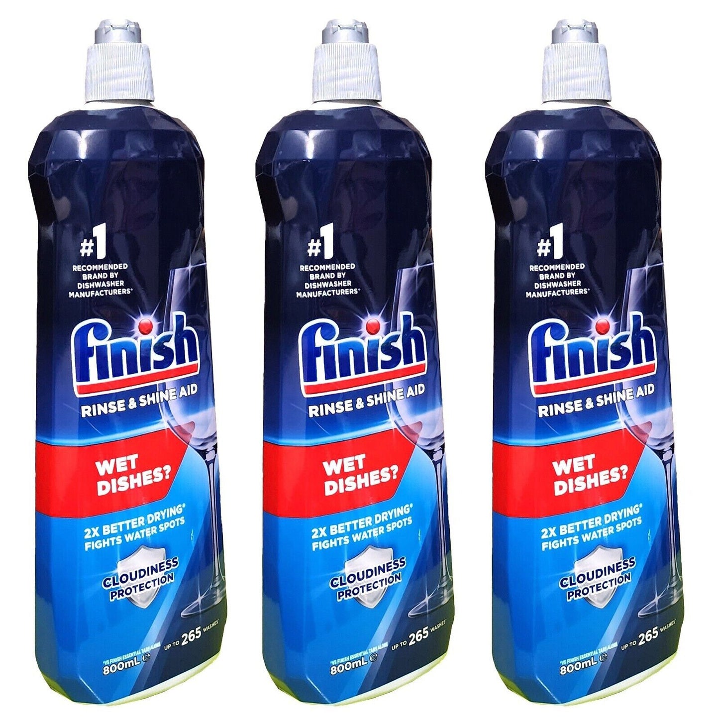 3 x 800mL Finish Rinse & Shine Aid Dishwashing Drying Liquid Prevents Water Spot