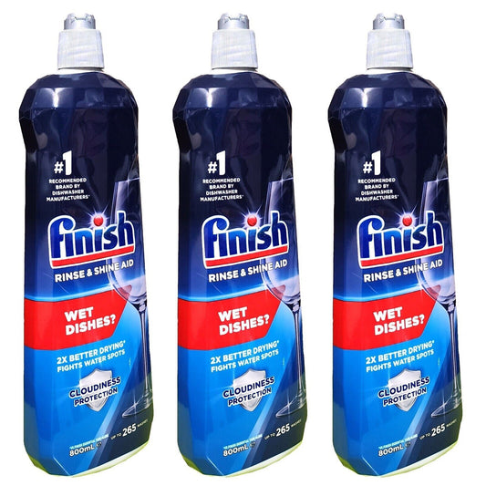 3 x 800mL Finish Rinse & Shine Aid Dishwashing Drying Liquid Prevents Water Spot