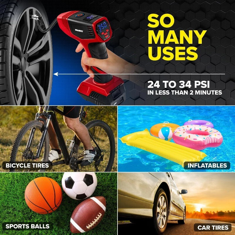 Bullseye Pro Max Rechargeable Cordless Tyre Inflator Air Pump Compressor Gauge