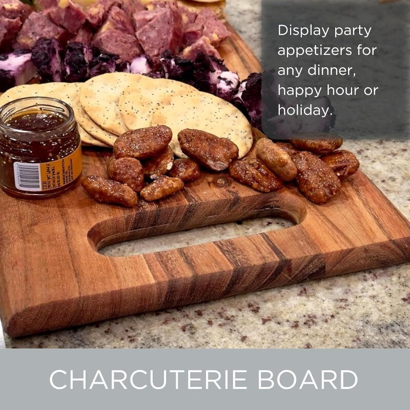 BIRDROCK HOME 22" Acacia Wooden Cheese Serving Board with Handles 55.9cm x 29cm