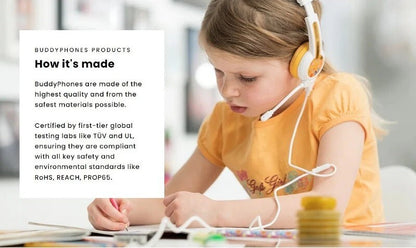 BuddyPhones 2-Pack School+ Home Learning Kids Headphones w/ Mic, BuddyCable