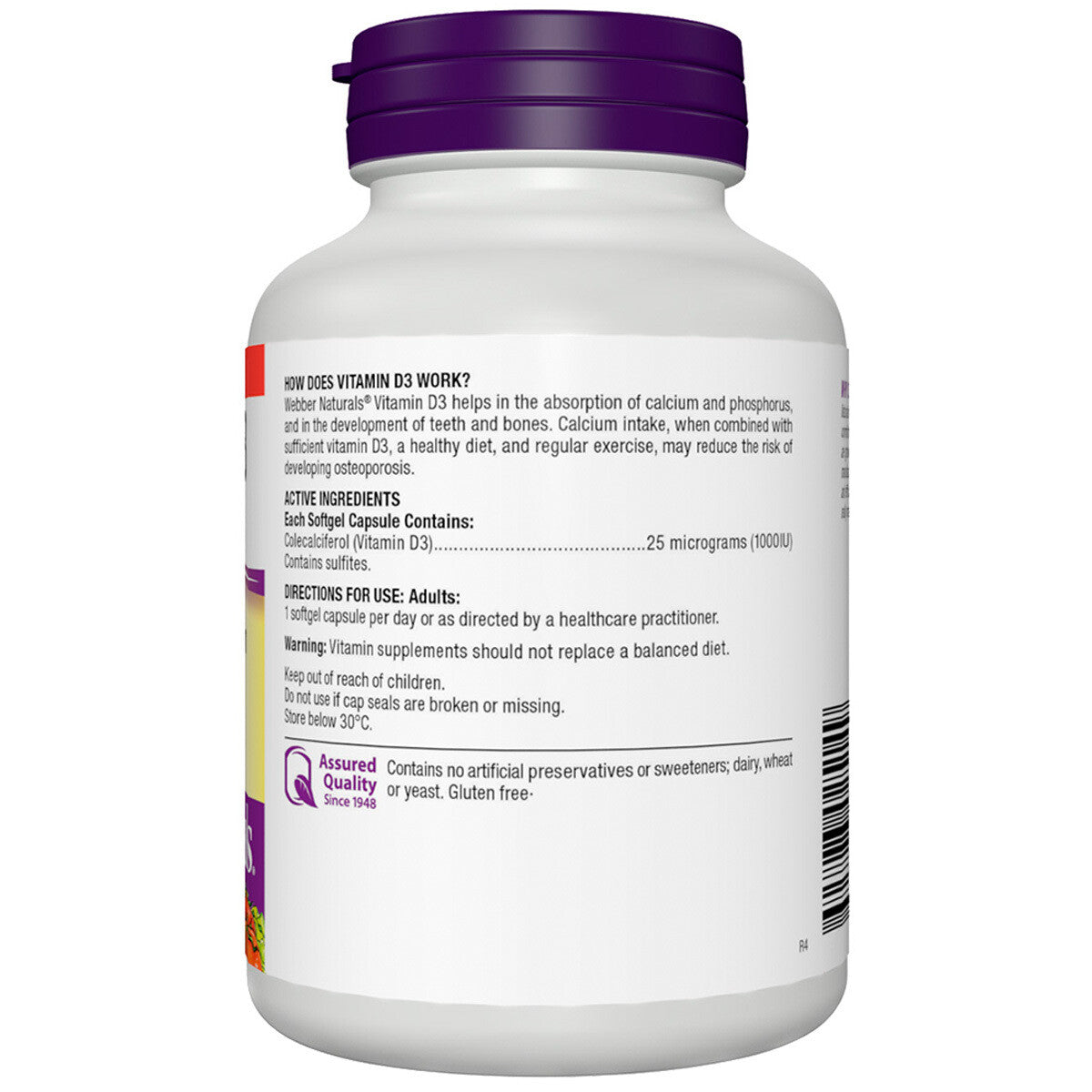 Webber Natural Vitamin D3 1000IU 250 Softgel Capsules Helps Calcium Absorption
