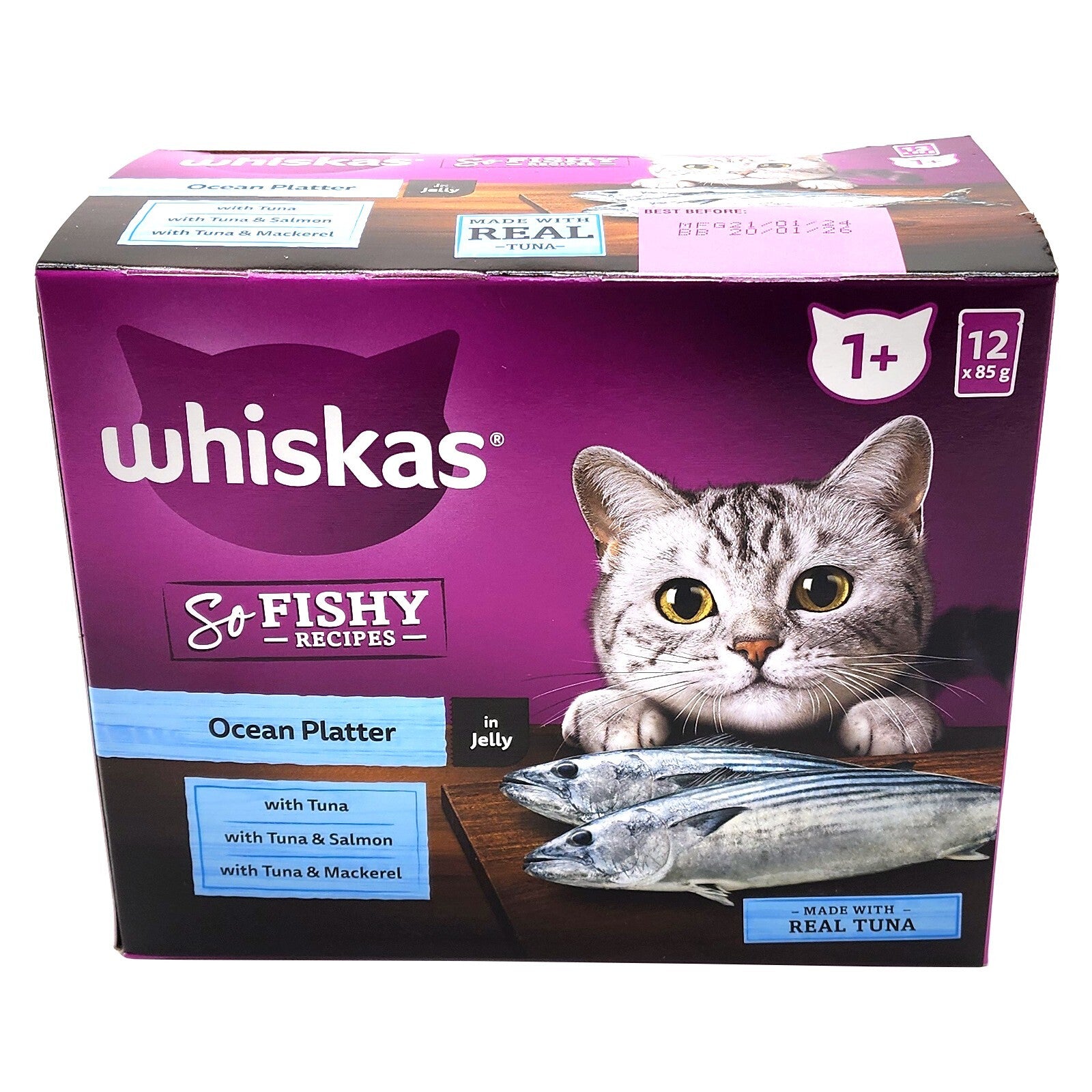 60 x 85g Whiskas Wet Cat Food Ocean Fishy Recipes Tuna Salmon Mackerel Real Fish